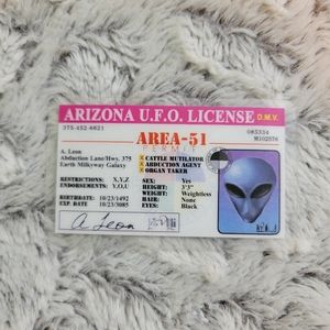 3 For $12 Arizona U.F.O. License, Laminated Card, Funny Gift